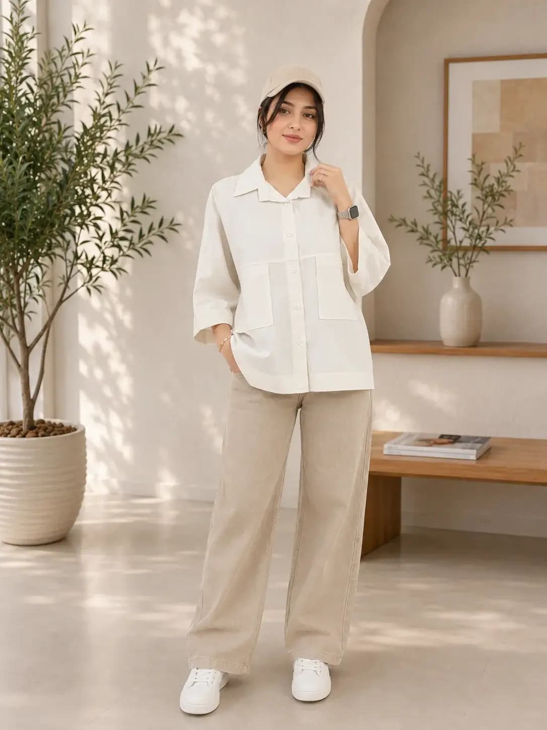 شومیز باکسی دو جیب لینن
